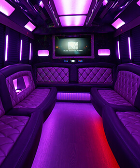 party bus with large tv and dvd player