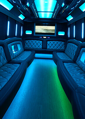 neon lights inside a limo bus