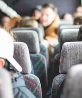 a charter bus group on a field trip